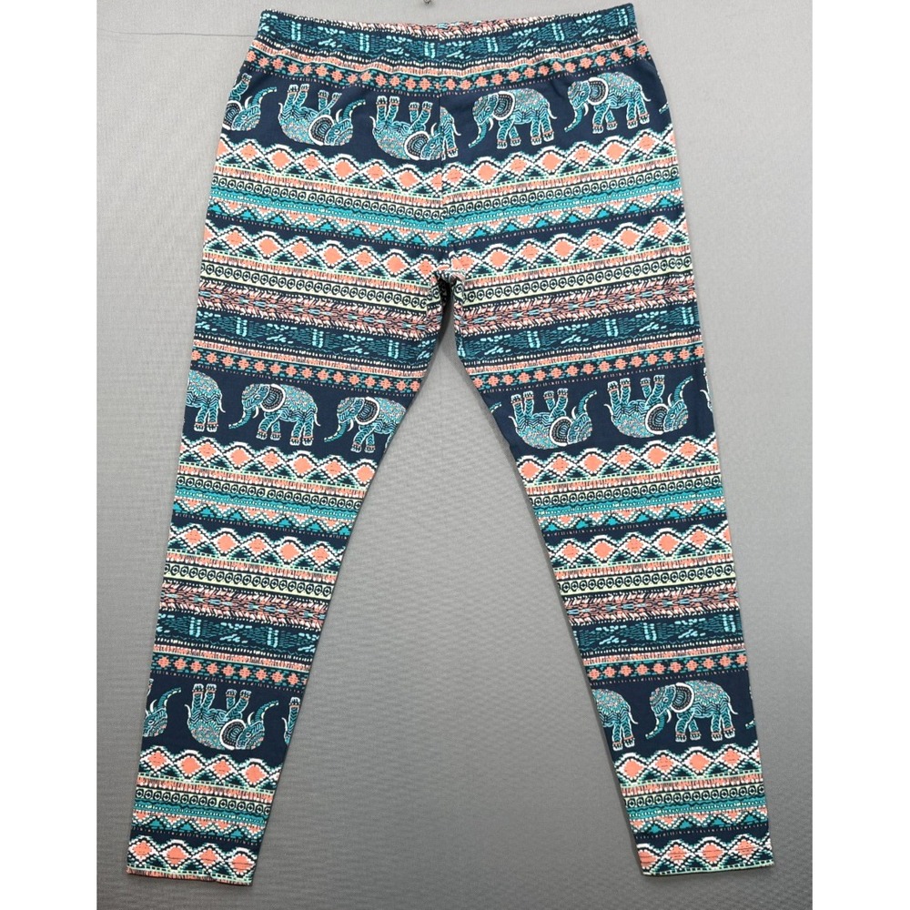No Boundaries Elephant Leggings Navy Blue Boho Aztec Stretch | Women's XL 15-17